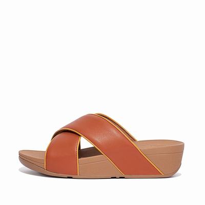 Fitflop Lulu Pop Binding Leather Cross Slides - Sandalen Damen - Braun (AST027934)